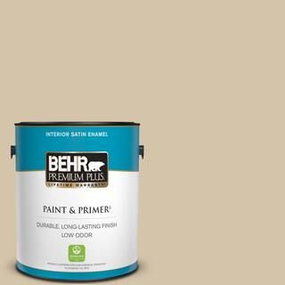 BEHR PREMIUM PLUS 1 gal. #ICC-60 Brown Bread Satin Enamel Low Odor Interior Paint & Primer 740001 | The Home Depot