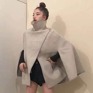 Plain Long-Sleeve Knit Top / Button Cape Coat | YesStyle Global