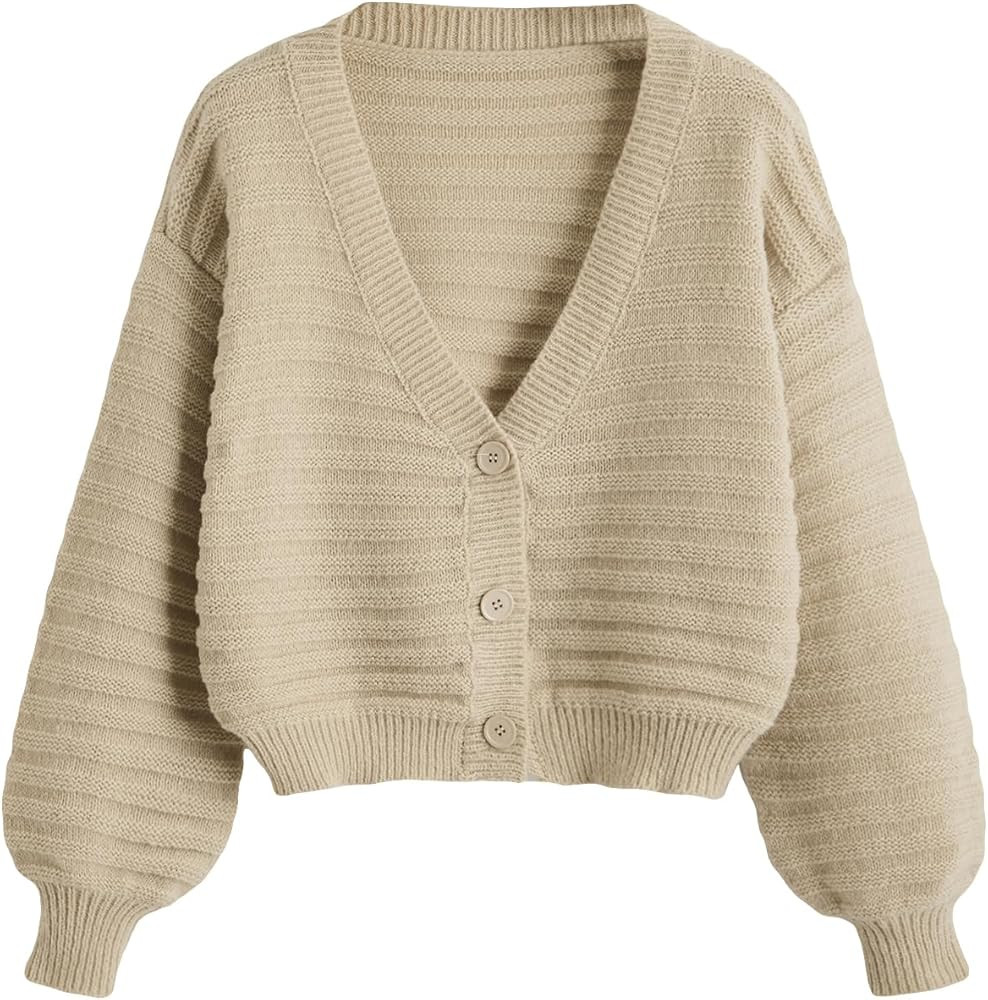 SweatyRocks Women's Color Block V Neck Button Front Knit Cardigan Sweater Outerwear | Amazon (US)
