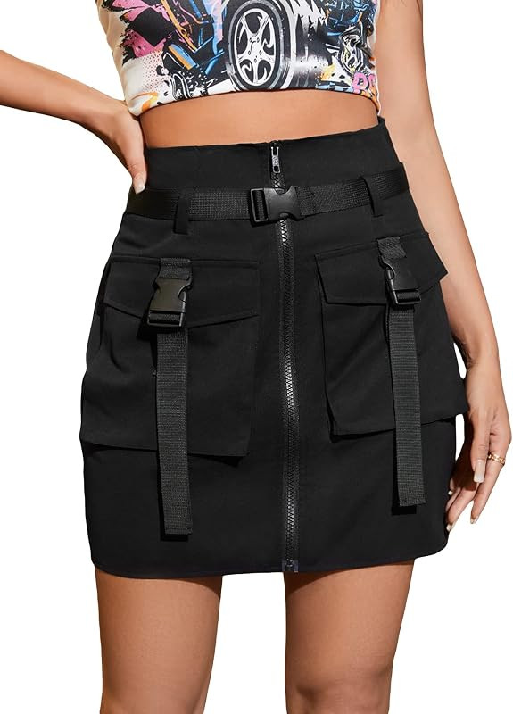 WDIRARA Women's High Waist Cargo Belted Short Asymmetrical Mini Skirt with Pocket | Amazon (US)