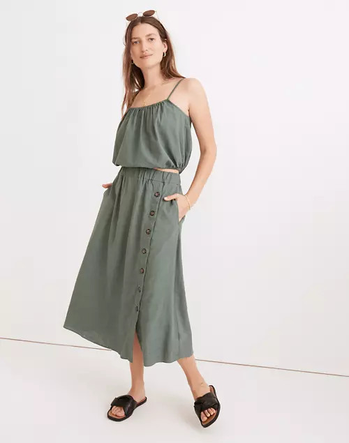 Linen-Blend Side-Button Midi Skirt | Madewell