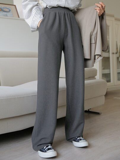 DAZY Elastic Waist Slant Pocket Trousers | SHEIN
