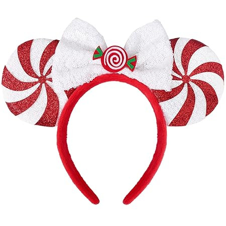 ETLUK Christmas Ears for Women Adult Kids, Peppermint Candy White Red, Glitter Park Ears Christma... | Amazon (US)