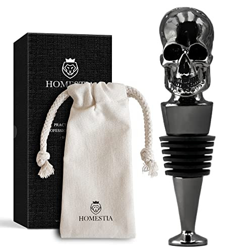 Homestia Wine Stopper with Skull Top Bottle Stopper, Reusable Zinc Alloy Wine Bottle Stopper with Silicone, Wine Decor Bar Tool Black | Amazon (US)