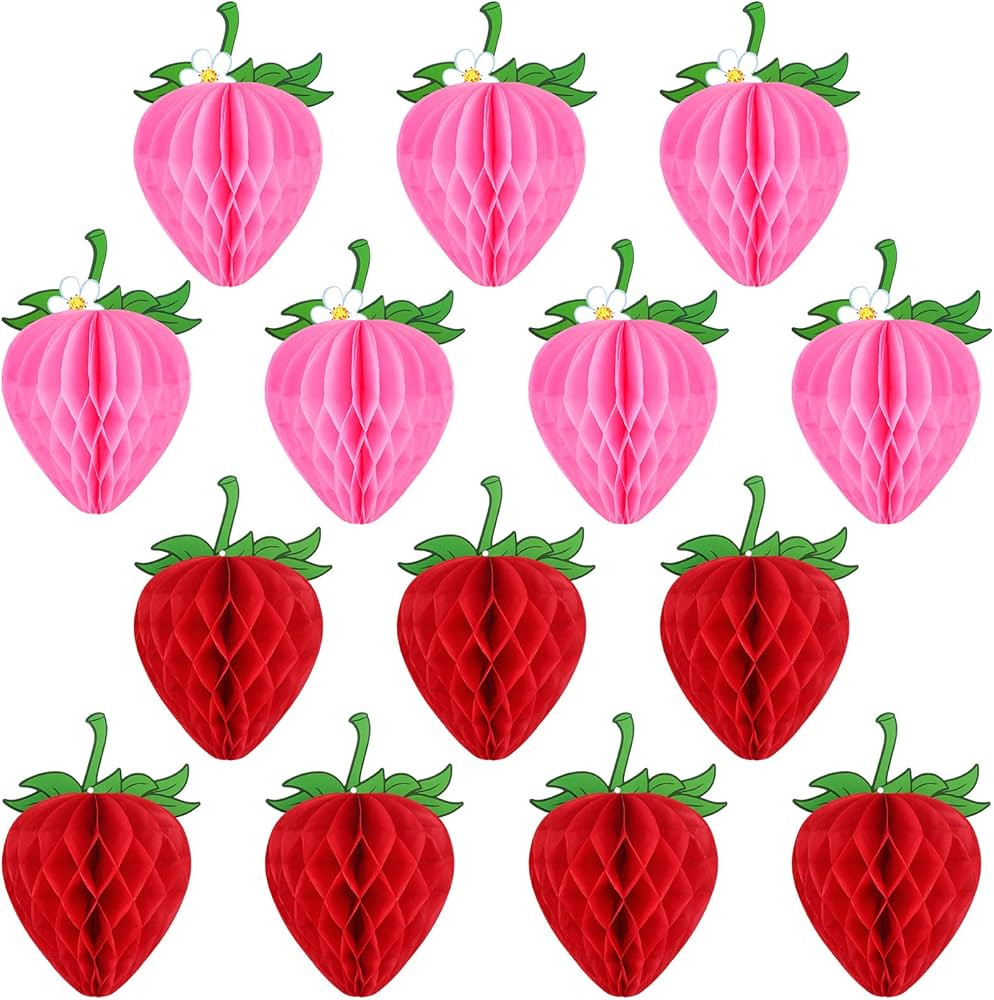 Epakh 14 Pieces 6 Inches Strawberry Honeycomb Strawberry Birthday Party Decorations Paper Strawbe... | Amazon (US)