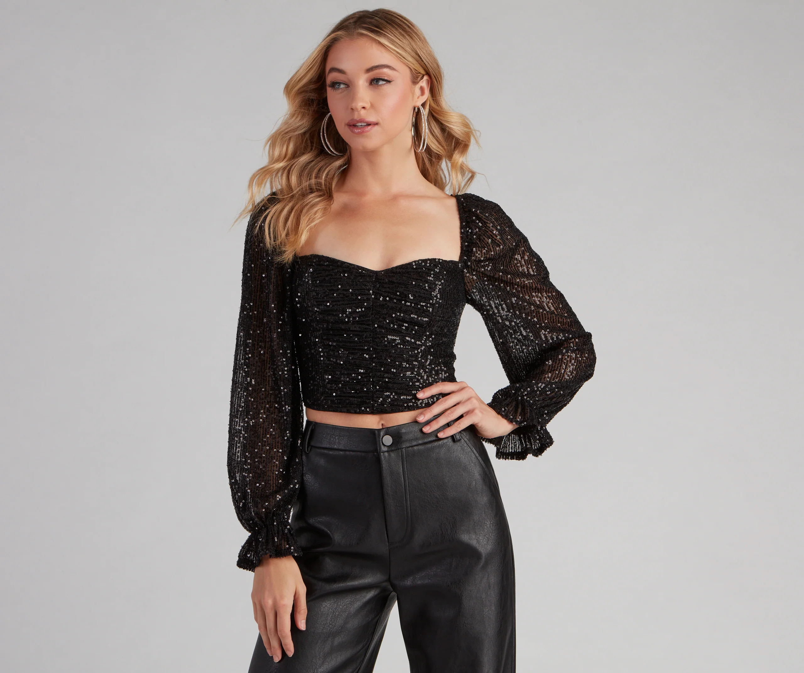 Chandelier Sequin Long Sleeve Crop Top | Windsor Stores