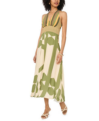 Vince Camuto Women's Mixed-Print V-Neck Maxi Halter Dress - Macy's | Macy's