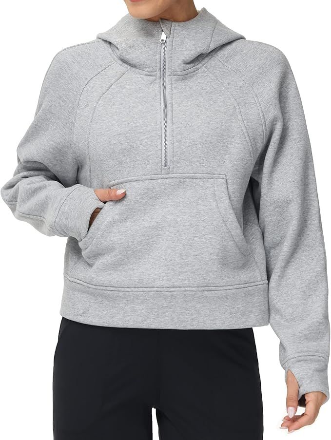 Dragon Fit Women Half Zippe Hoodies Collar Pullover Sweatshirts with Pockets Long Sleeve Crop Top... | Amazon (US)