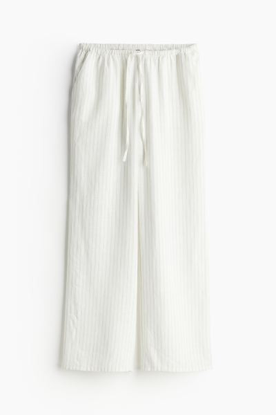 Linen-blend pull-on trousers - Low waist - Long - Cream/Striped - Ladies | H&M GB | H&M (UK, MY, IN, SG, PH, TW, HK)