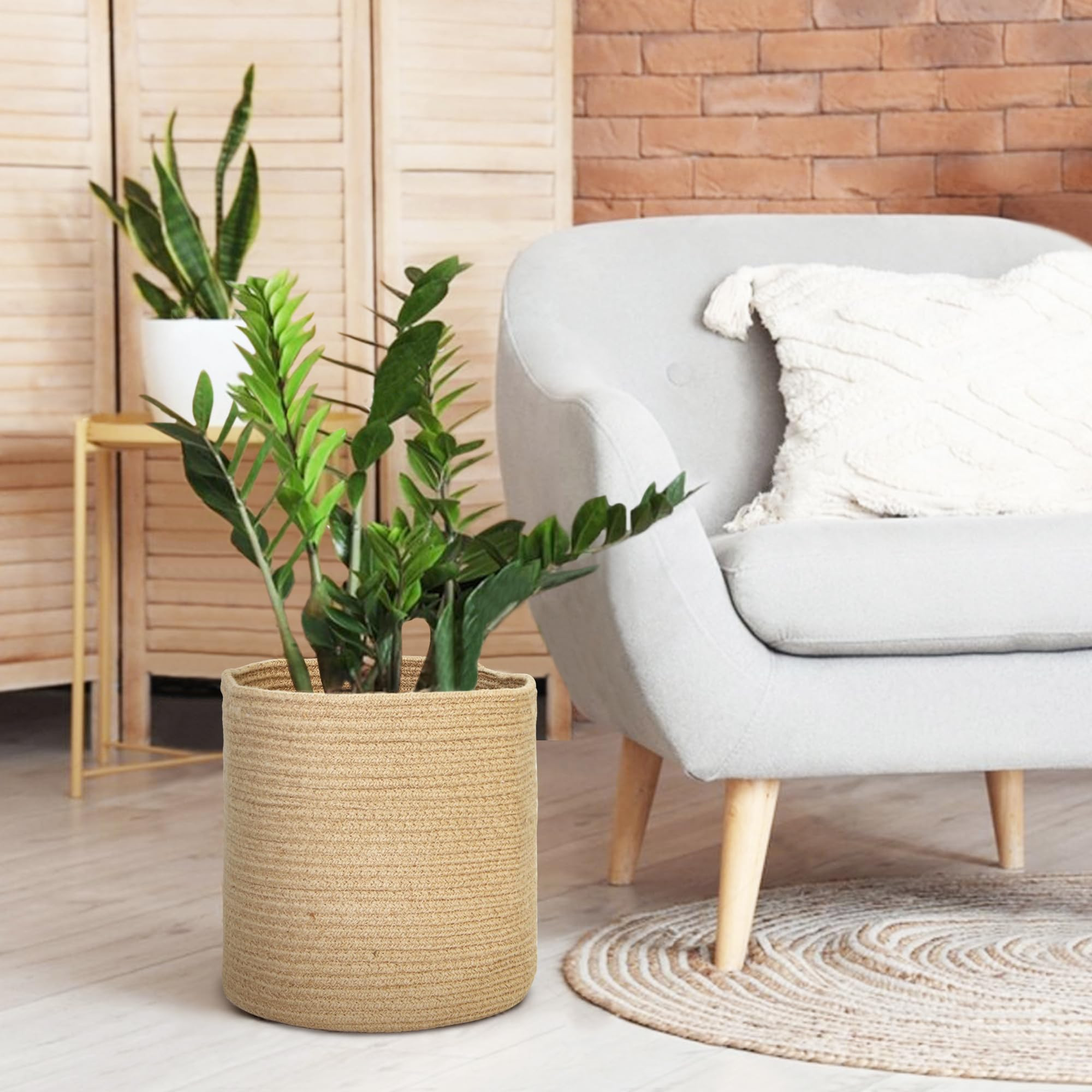 Woven Jute Plant Basket, Wicker Basket Planter for 10 inch Pot, Round Indoor Tree Pot Cover, Smal... | Amazon (US)