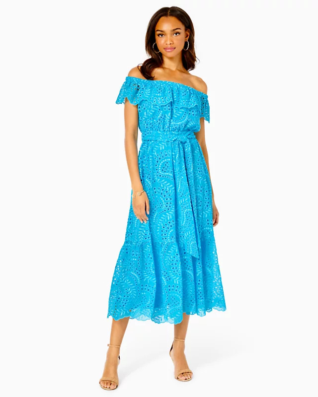 Geri Off-The-Shoulder Eyelet Midi Dress | Lilly Pulitzer