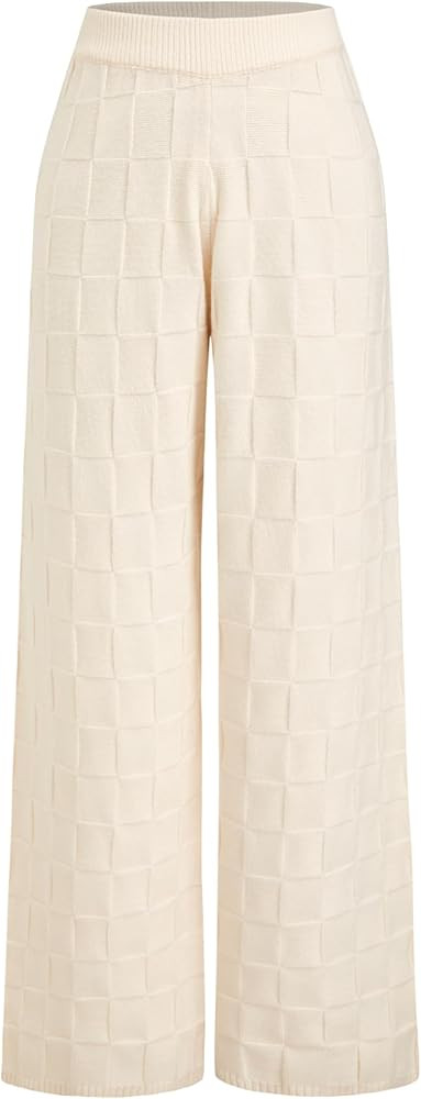 CIDER Lounge Pants Women Wide Leg Mid Waist Ribbed Knit Pants Casual Solid Warm Wool-Blend Sweatp... | Amazon (US)
