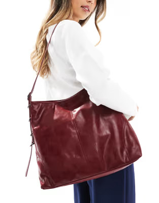 Pull&Bear faux leather tote bag in burgundy | ASOS (Global)