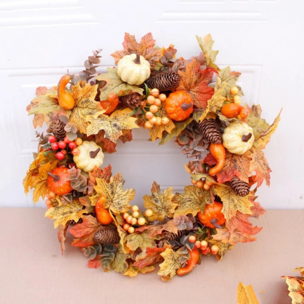 20 Inch Fall Wreaths for Front Door Decor, Rustic Fall Door Wreath with Pumpkin and Berries Outsi... | Walmart (US)