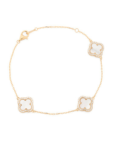 Made In Usa 14k Gold Plated Mother Of Pearl Clover Bracelet | Marshalls
