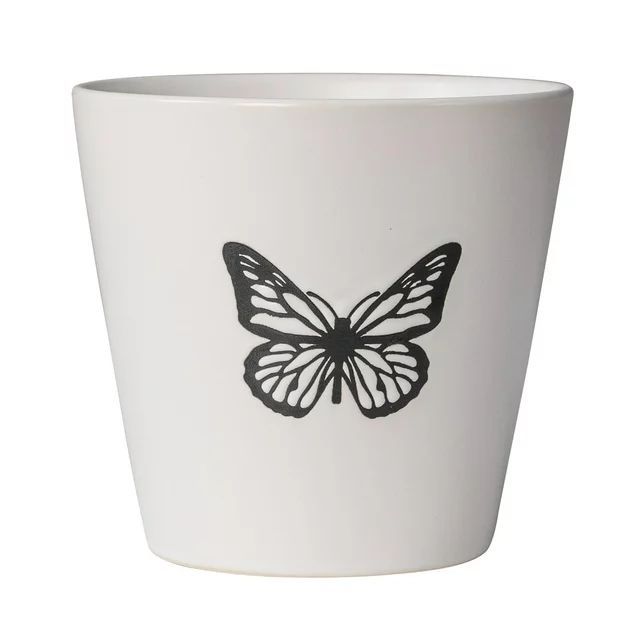 Mainstays 5.9”D x 5.51”H Round Ceramic Butterfly Ceramic Planter, White | Walmart (US)