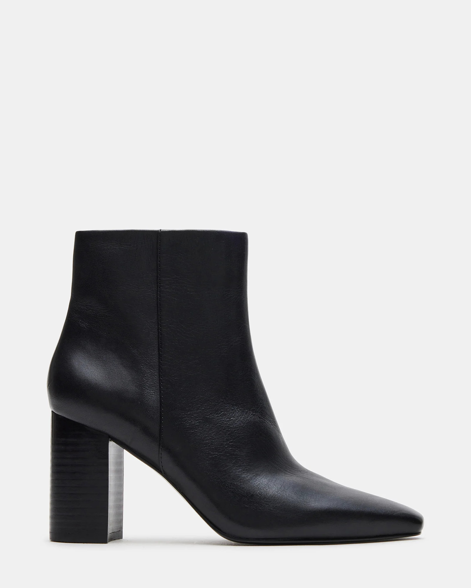 AIDAN Black Leather Block Heel Ankle Boot | Women's Booties | Steve Madden (US)
