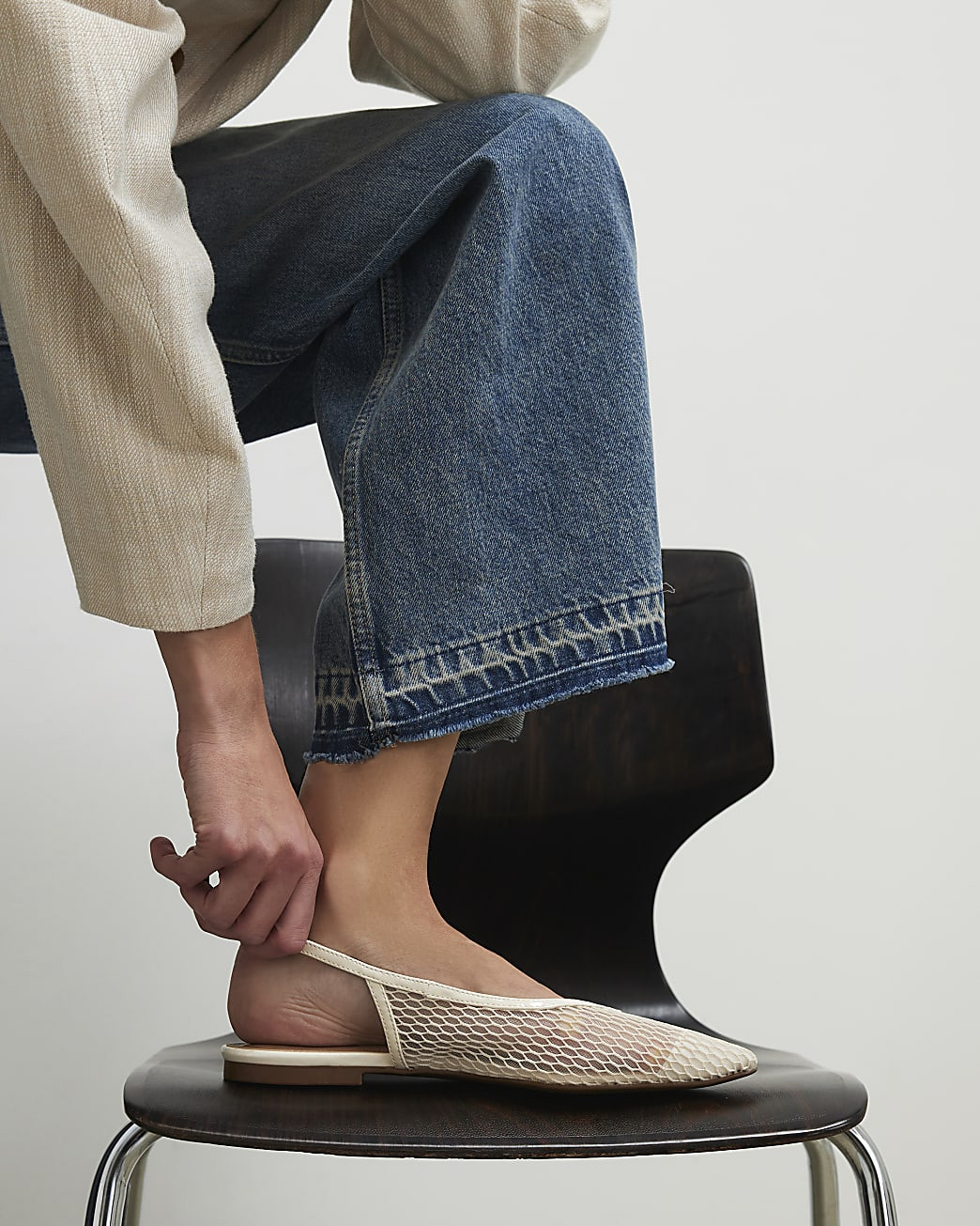 Cream Mesh Pointed Sling Back Shoes | River Island UK & IE