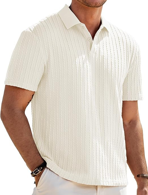 JMIERR Men's Textured Polo Shirt Short Sleeve | Soft Stretch Fabric, Lightweight, Knit Feel, Shor... | Amazon (US)