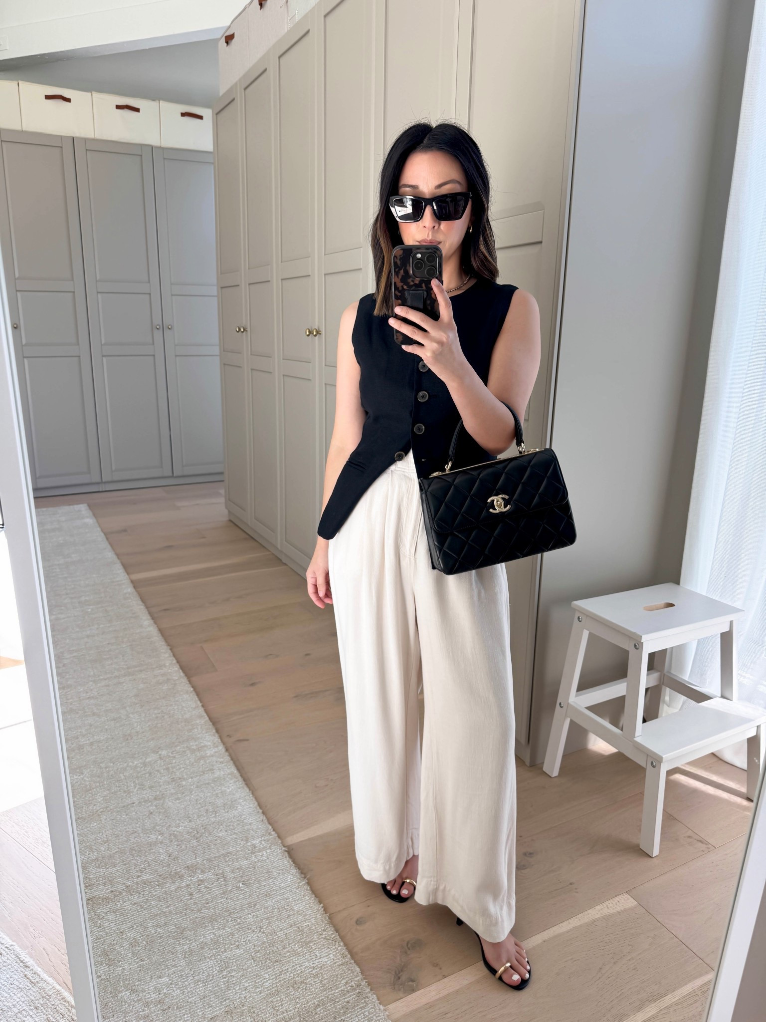 Date night outfits using wardrobe staples. 

J.crew linen vest 0 an amazing fit. 
Z Supply Vista pants xs - size up in the new version. I wash and dry to get the petite length. 
Mango sandals 5 - old
Chanel trendy cc small
Dorsey James necklace 15”
Madewell earrings - old
YSL sunglasses 

Spring outfits 2026, petite style, date night outfits 

#LTKootd #LTKmomlife #LTKPetite