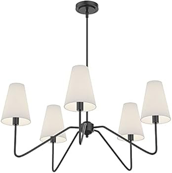 Electro bp;30"Dia 5-Arm Classic Chandeliers Matt Black with White Linen Shades,200W | Amazon (US)