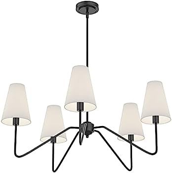 Electro bp;30"Dia 5-Arm Classic Chandeliers Matt Black with White Linen Shades,200W | Amazon (US)