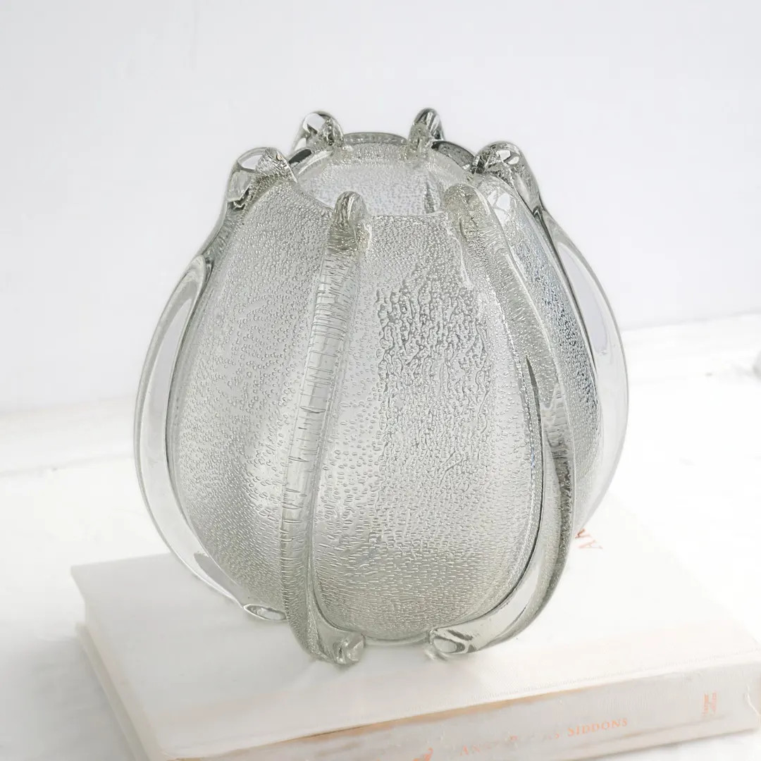 Hand Blown Vintage Heavy Glass Vase, Bubble Glass Organic MCM Aesthetic Decor | Etsy (US)