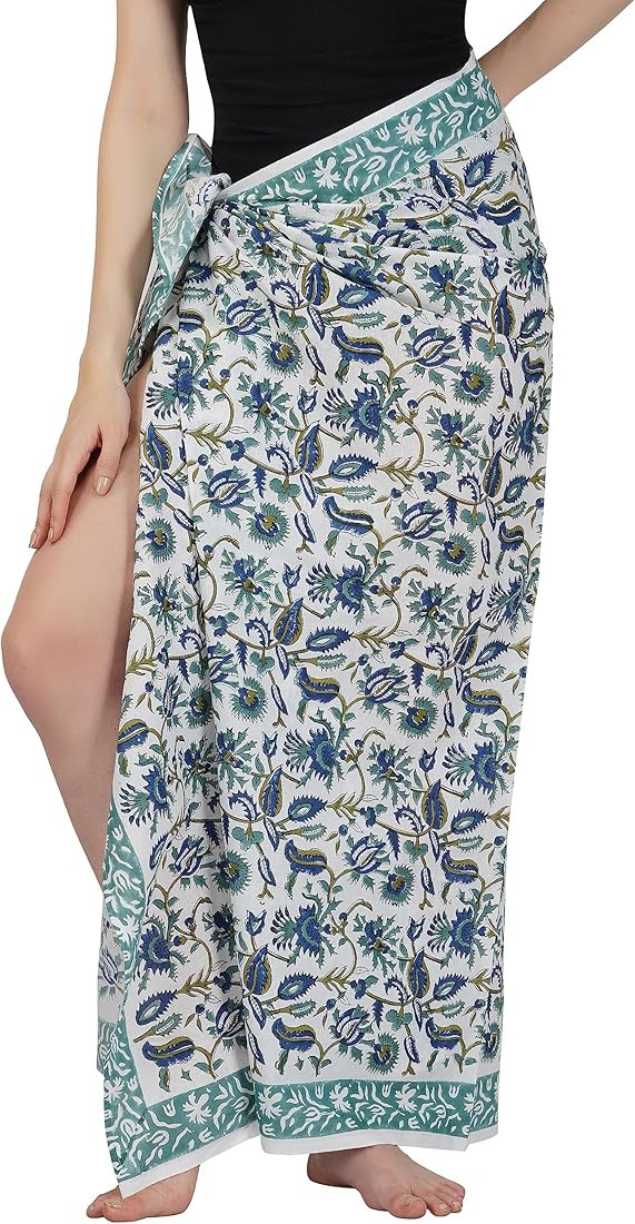 100% Cotton Hand Block Sarong Beach Pareo -Your Perfect Summer Cover up Swimwear Companion Wrap S... | Amazon (US)