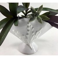 Vintage Italian Terra Cotta Pottery Fan Shaped White Floral | Flower Vase Glossy Glaze Home Decor | Etsy (US)