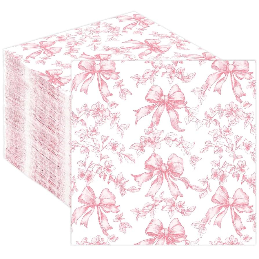 50 Pcs Pink Bow Napkins Coquette Party Supplies Pink Floral Disposable Cocktail Napkins Bow Bever... | Amazon (US)