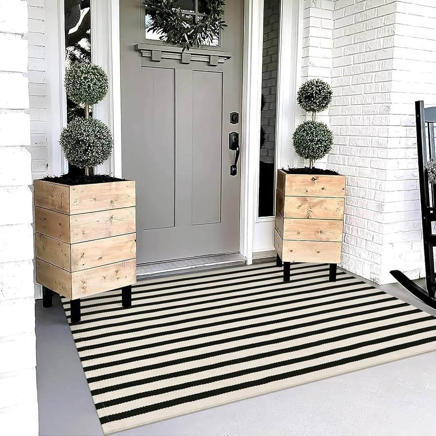 OJIA Outdoor Rug 3'x5', Front Door Mat Outdoor Entrance Machine Washable Rugs Cotton Hand Woven S... | Amazon (US)