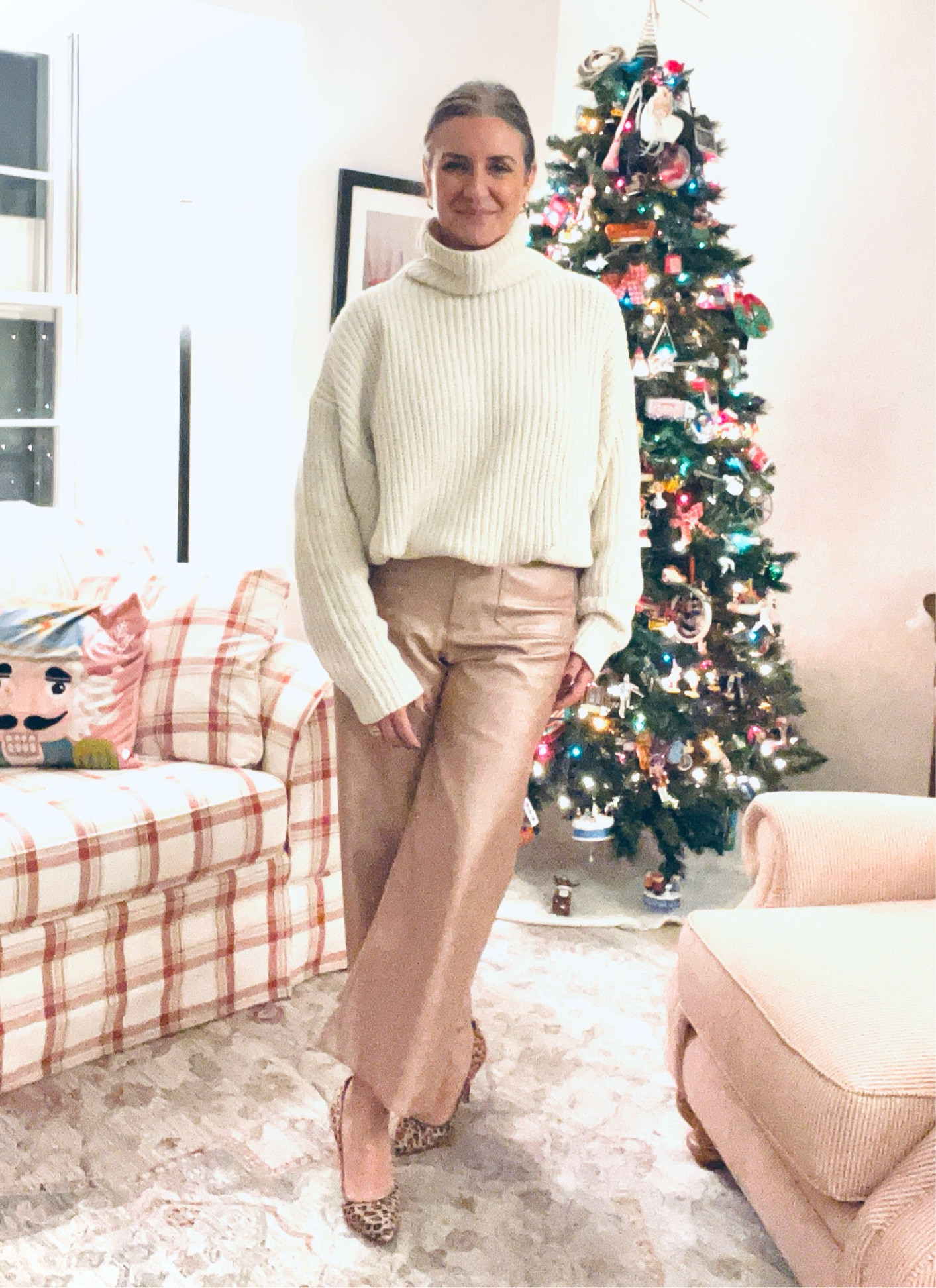 stepping up and stepping out in sleek styles this holiday season! I’m going to make it a goal to continue this approach to styling my every day in 2025. These faux leather pants have been amazingly fun to style this holiday season!! #LTKStyleOver50 #LTK

#LTKHoliday