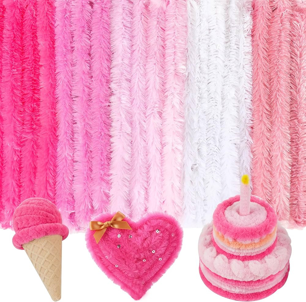Caydo 50PCS Extra Thick Pink Pipe Cleaners for Valentine's Day Decoration, Jumbo Chenille Stems B... | Amazon (US)