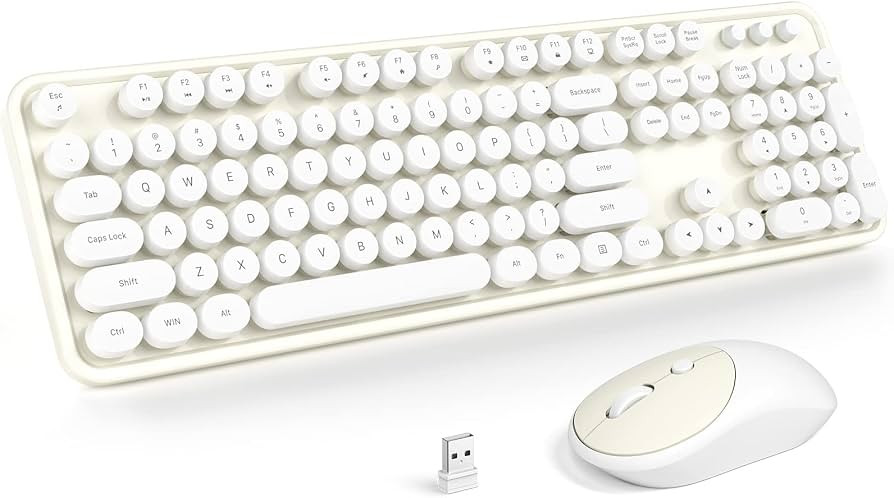 KNOWSQT Wireless Keyboard and Mouse Combo - Milky-White Full-Sized 2.4 GHz 104 Keys Typewriter Ke... | Amazon (CA)