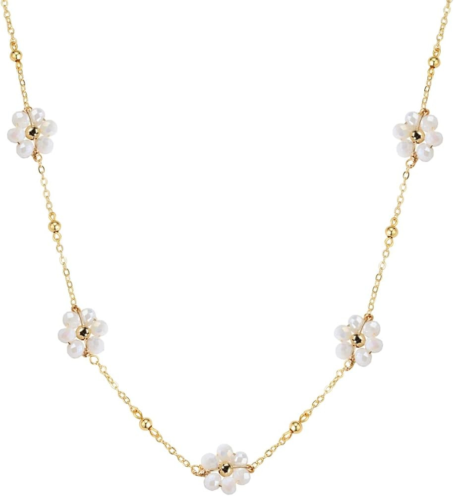 Daisy Flower Beaded Choker Necklace Dainty 14K Gold Plated Beaded Choker Necklace for Women Girls... | Amazon (US)