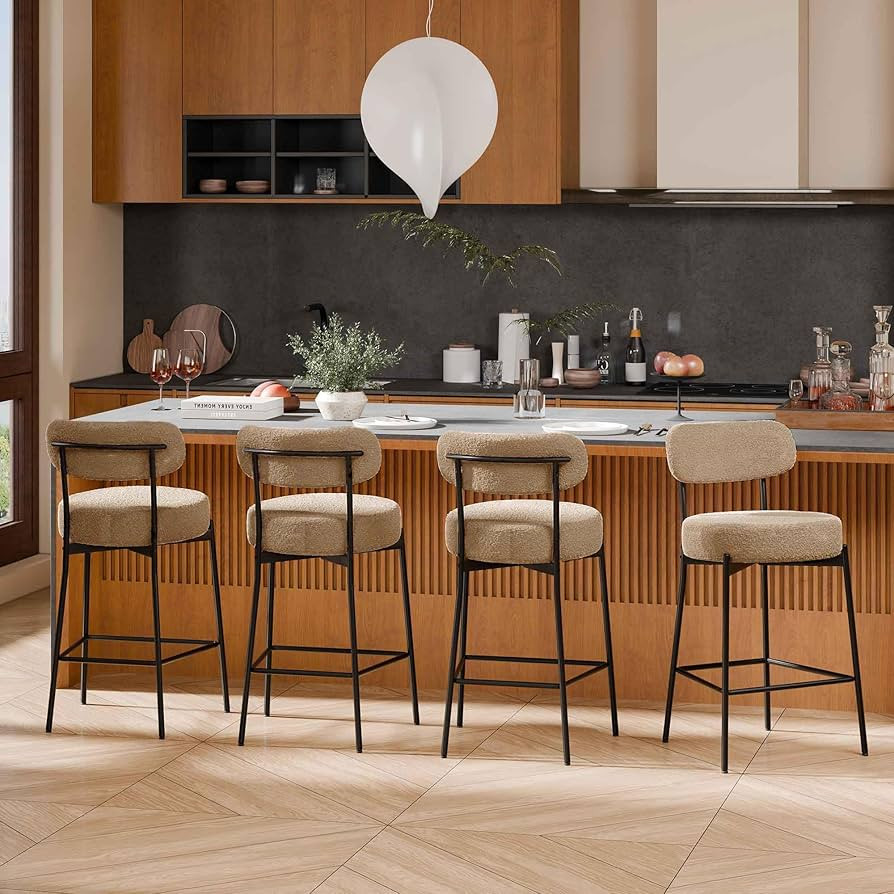 DYHOME Bar Stools Set of 4, Boucle 24 Inches Modern Counter Height Bar Stools with Curved Back Me... | Amazon (US)