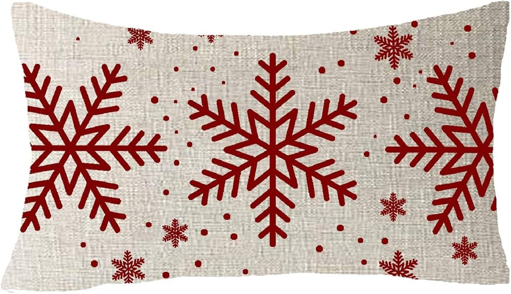 FELENIW Happy Winter Red Snowflakes Blessing Gift Cotton Linen Decorative Throw Pillow Cover Cush... | Amazon (US)