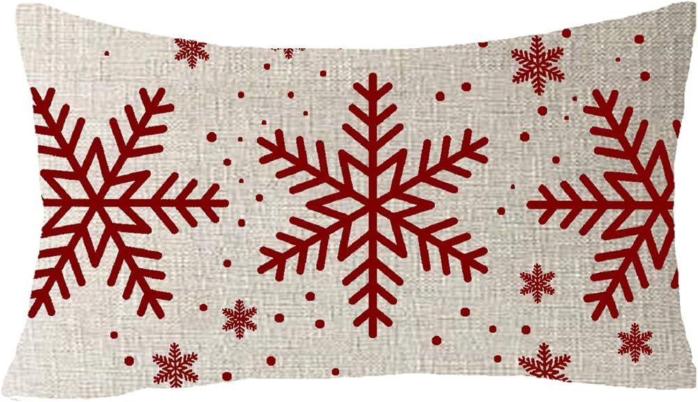 FELENIW Happy Winter Red Snowflakes Blessing Gift Cotton Linen Decorative Throw Pillow Cover Cush... | Amazon (US)
