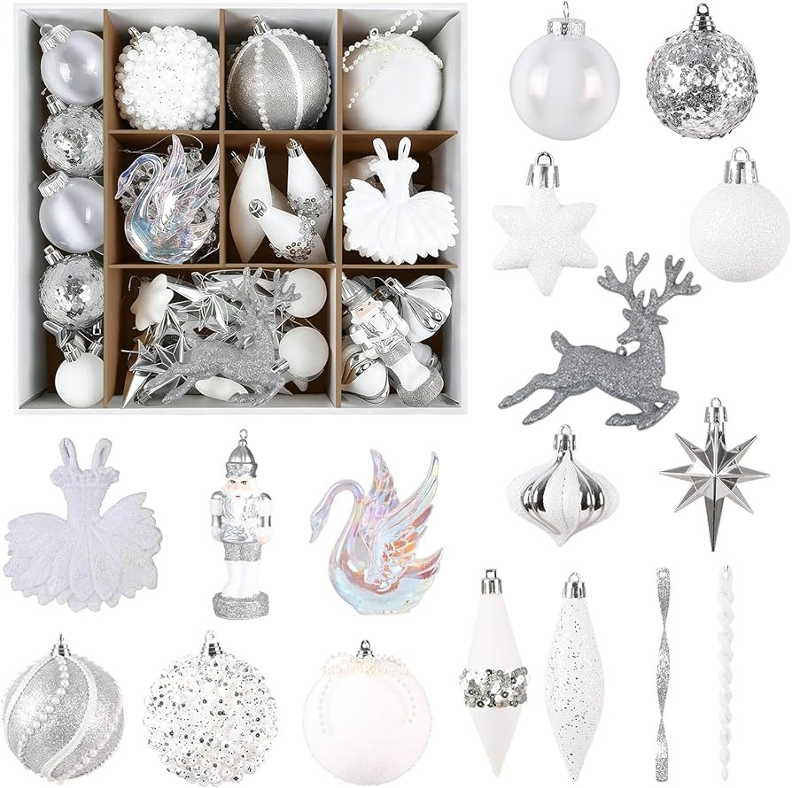 SHareconn 80ct Christmas Tree Balls Ornaments, Snow Fairyland Series Gift Box, Shatterproof Plast... | Amazon (US)