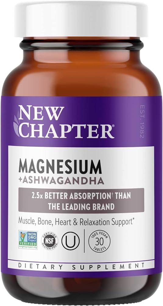 New Chapter Magnesium with Ashwagandha 325 mg Tablets, 30 Count - Promotes Muscle Recovery, Heart... | Amazon (US)