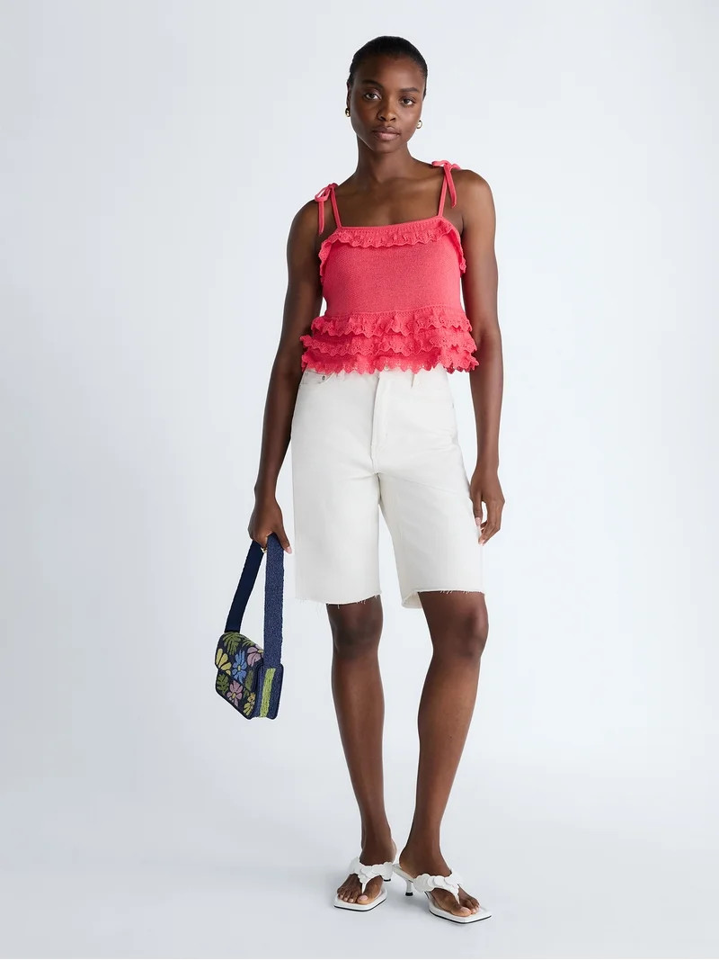 Scoop Women's Tie Ruffle Sweater Tank, Sizes XS-XXL | Walmart (US)