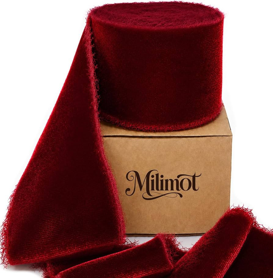 Milimot Burgundy Velvet Ribbon,Christmas Ribbon Gift Wrapping,2 in 3 Yards | Amazon (US)