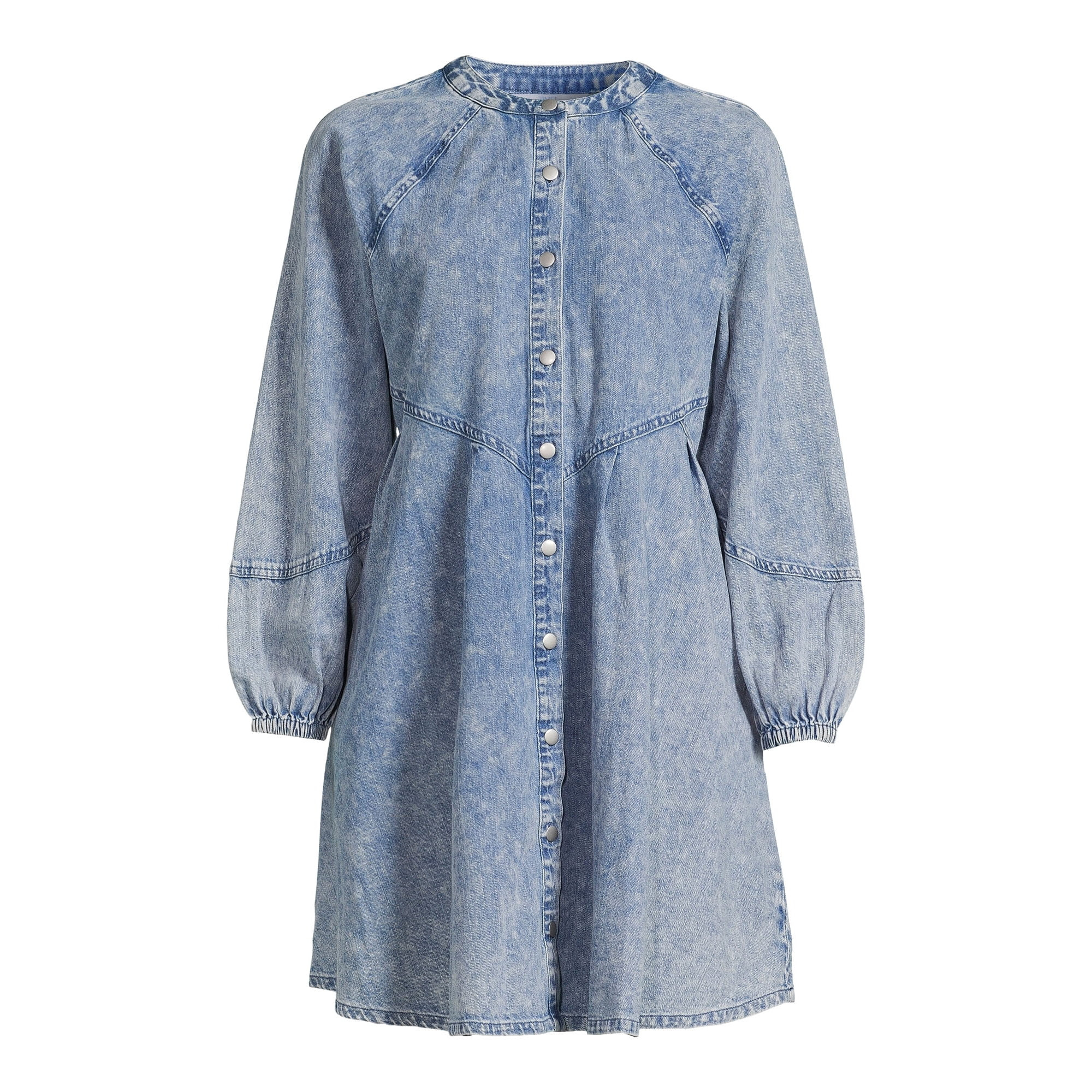 Time and Tru Women's Button Front Denim Mini Dress with Long Sleeves, Sizes XS-3XL - Walmart.com | Walmart (US)