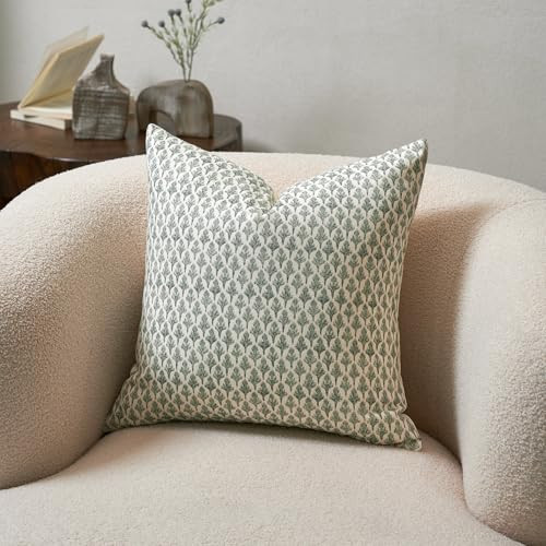 MOROCO Floral Throw Pillow Covers 18x18 Couch Pillows for Living Room Block Print Decorative Accent Pillow Covers Farmhouse Neutral Pillow Covers 1PC, Forest Green | Amazon (US)