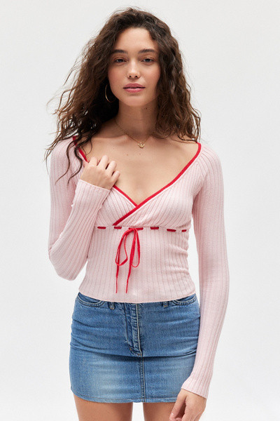 Kimchi Blue Cosette Surplice Ribbon Sweater | Urban Outfitters (US and RoW)