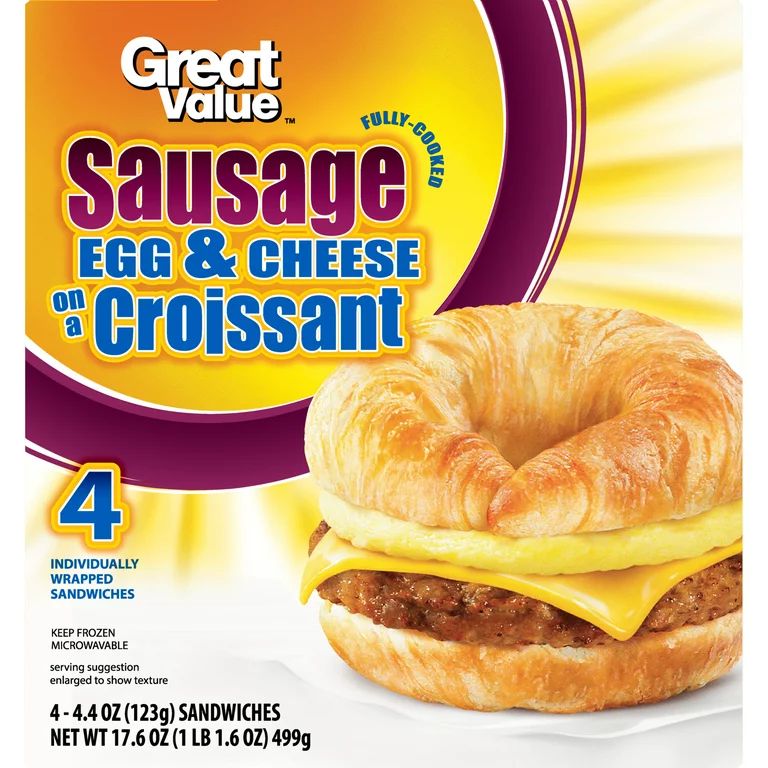 Great Value Croissant Sandwiches Sausage Egg and Cheese, 4 Count (Frozen) | Walmart (US)