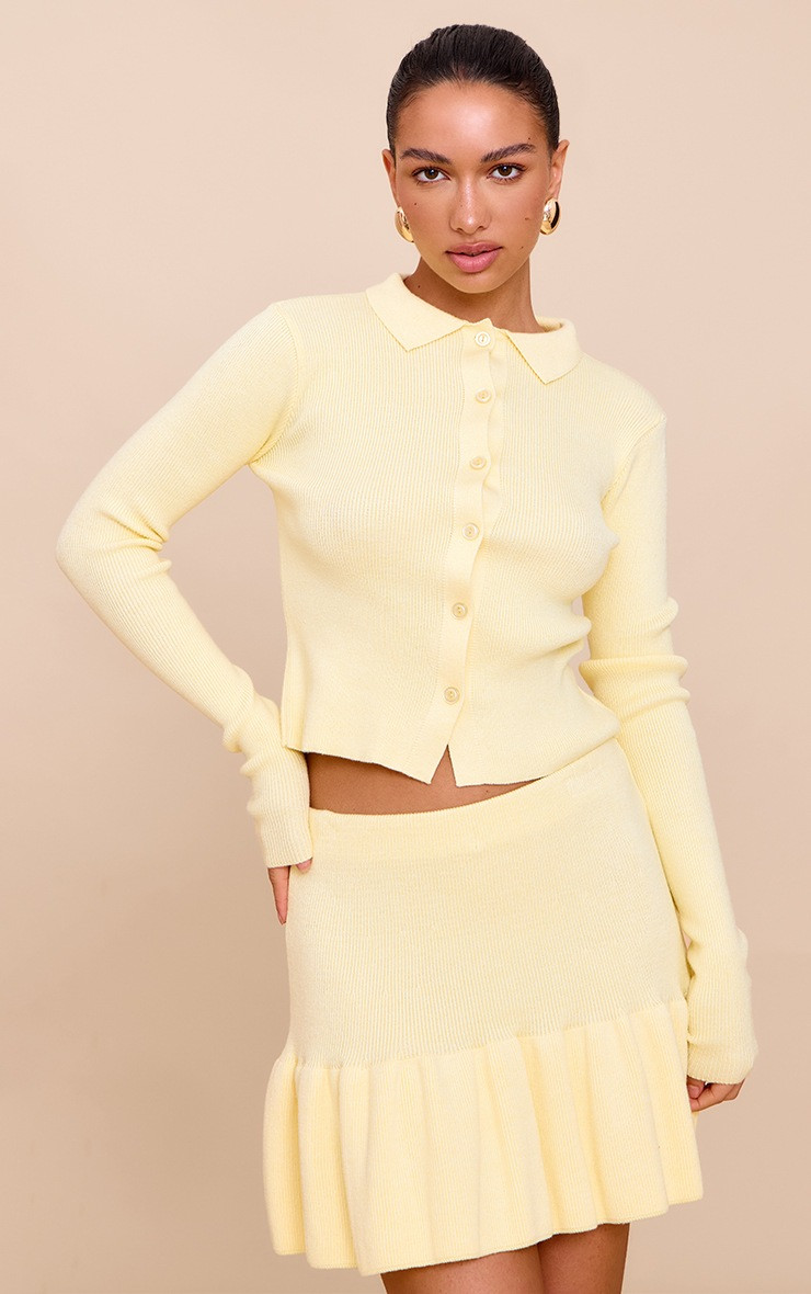 Yellow Knitted Button Through Top | PrettyLittleThing US