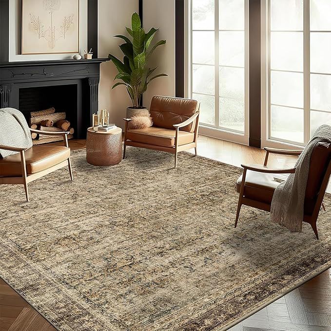 Area Rug 6x9 Washable Rug Dark Brown Vintage Rug Traditional Distressed Thin Rug Retro Kitchen In... | Amazon (US)