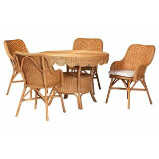 Tucson 5-Piece Light Honey Rattan Top Dining Set Seats 4 | The Home Depot
