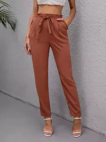 SHEIN Paperbag Waist Belted Pants | SHEIN